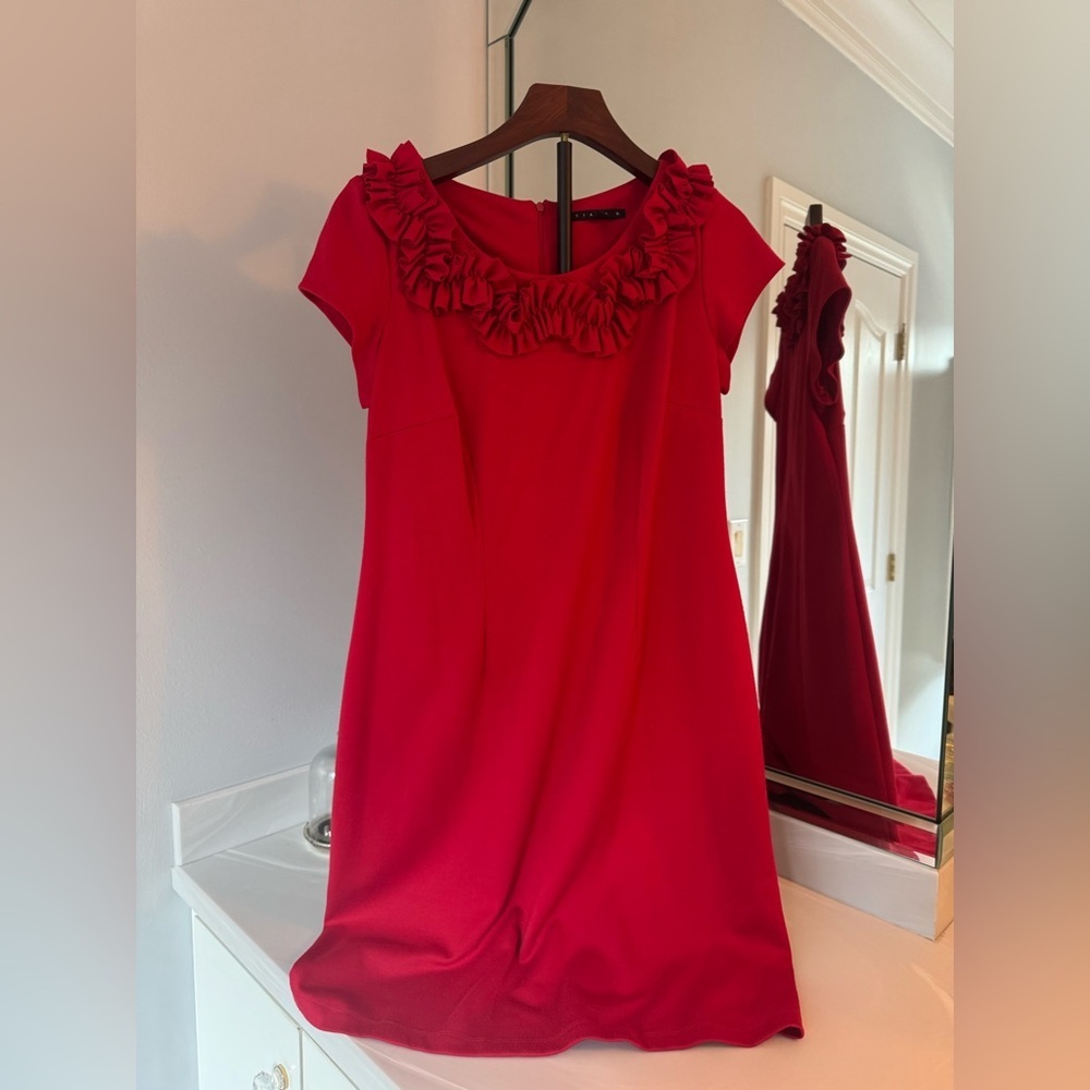 Tiana B. Vibrant Red Dress with Ruffle Detail- US Large